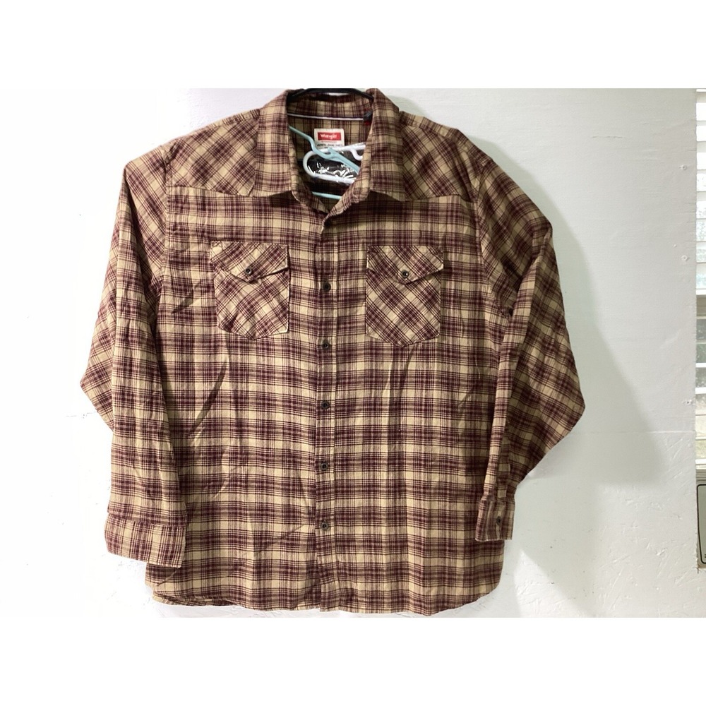 Men's Big And Tall Wrangler Flannel Brown/Tan Sz 3 XL Western Workwear